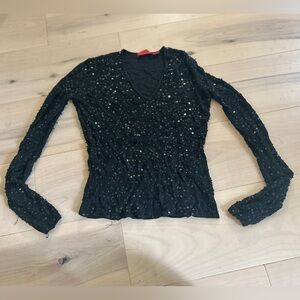 Vintage/Y2K Venini Top Sequins Beaded V Neck Long Sleeve Goth Glam Small
